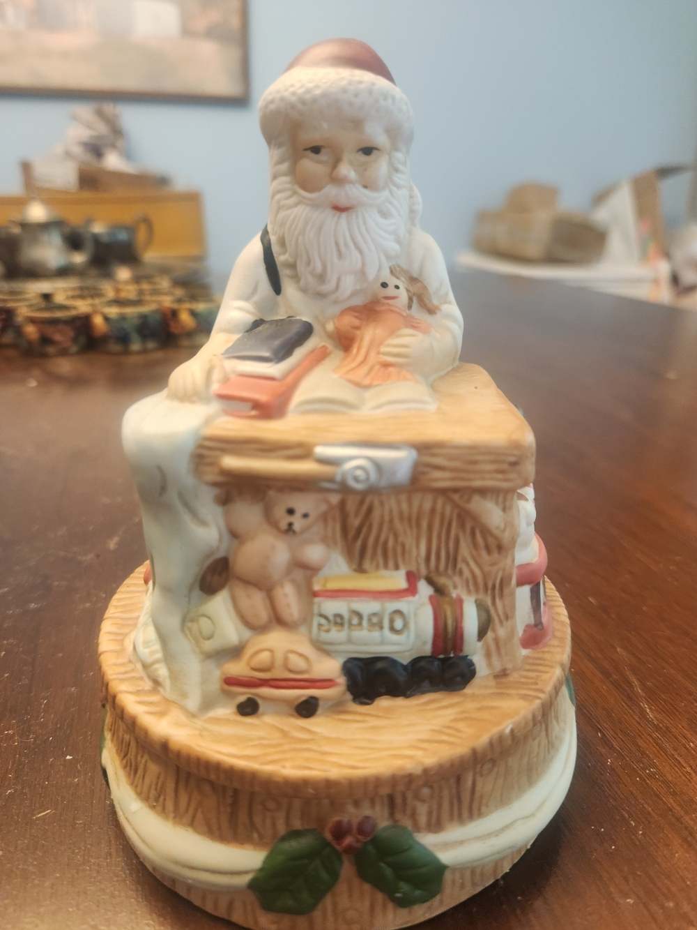 Santa Figurine Music Box Holiday Decor in White and Red